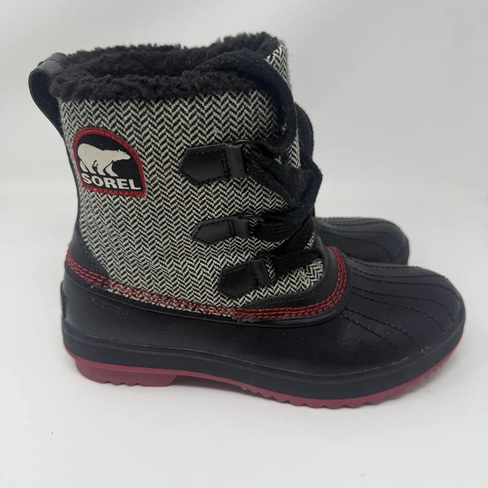 Sorel Boots Womens Size 8 Black Herringbone Lace Up Waterproof Winter NL1777-010